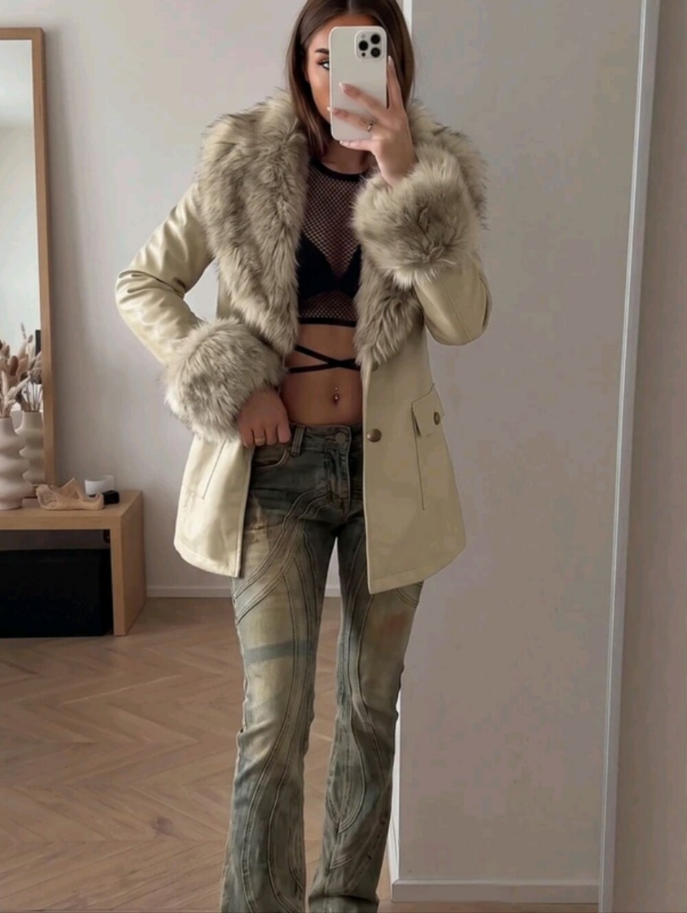 Women's Winter Warm Vintage Boho Beige Plush Patchwork Fashion Versatile Daily